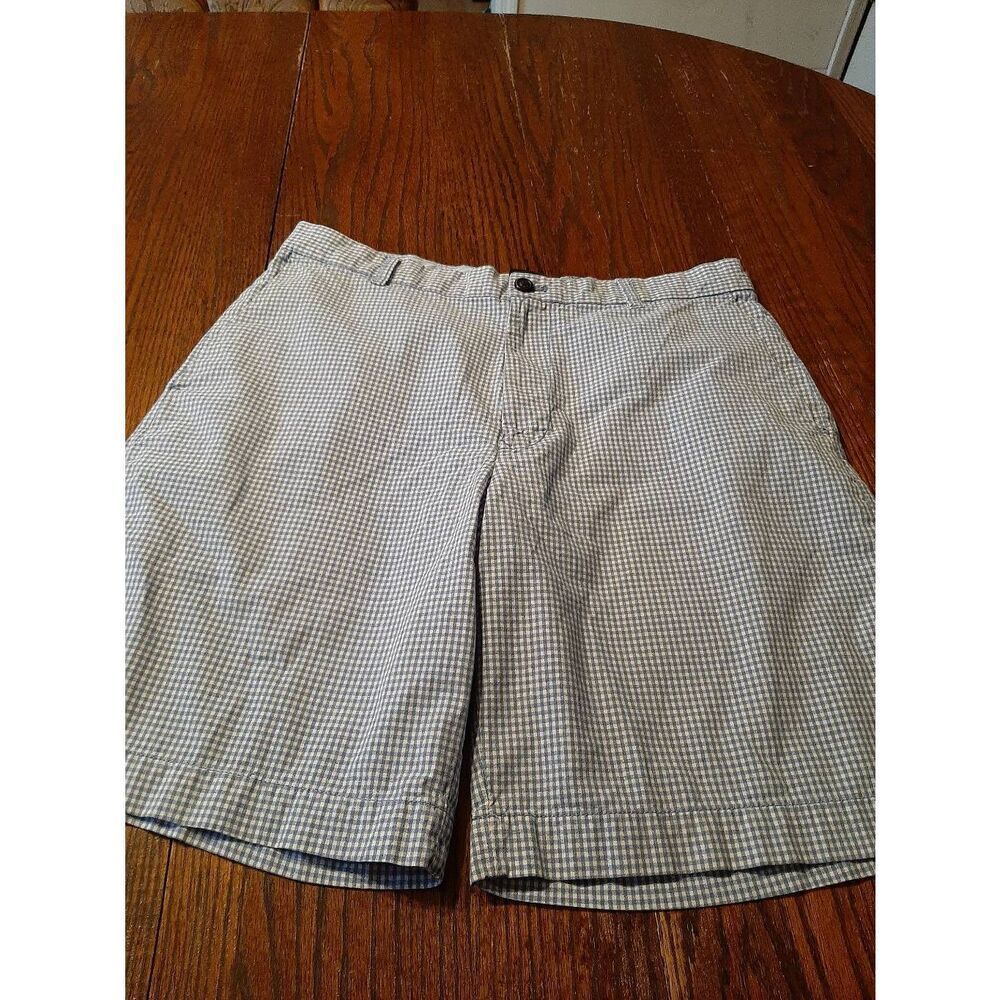 Size 34 Izod Blue White Casual Shorts with Pockets Flat Front 100% Cotton